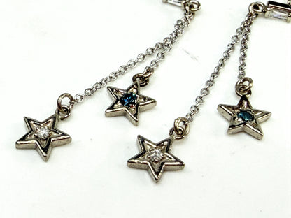 New 14K Gold Diamond & Blue Diamond Star Drop Earrings 1.5" Custom JR1542