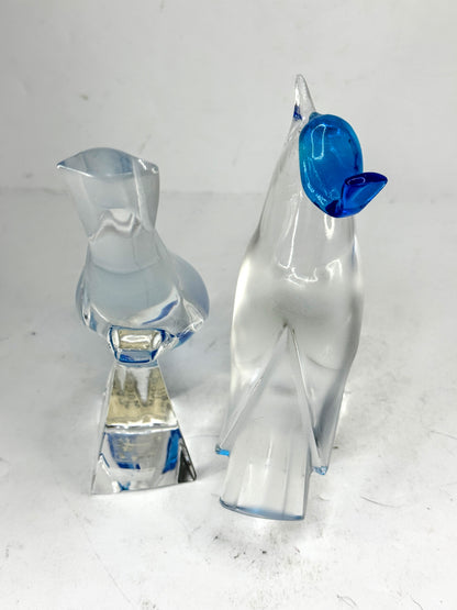 Lalique France Pair Pimlico Blue Crested Birds Crystal Figurines Mint A1018