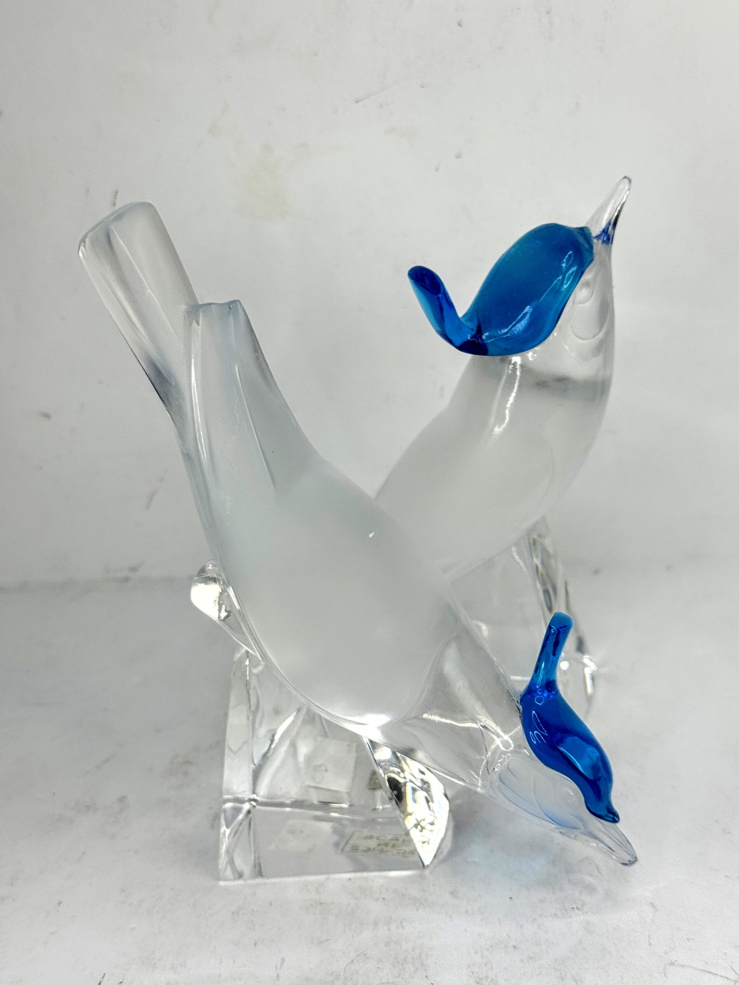Lalique France Pair Pimlico Blue Crested Birds Crystal Figurines Mint A1018