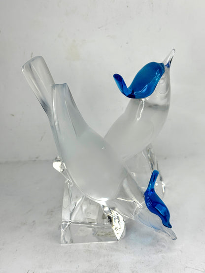 Lalique France Pair Pimlico Blue Crested Birds Crystal Figurines Mint A1018