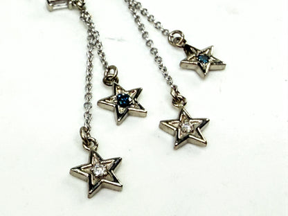 New 14K Gold Diamond & Blue Diamond Star Drop Earrings 1.5" Custom JR1542