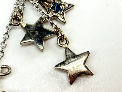 New 14K Gold Diamond & Blue Diamond Star Drop Earrings 1.5" Custom JR1542