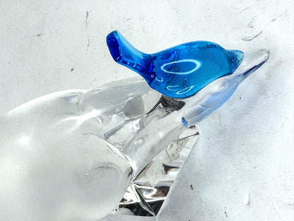 Lalique France Pair Pimlico Blue Crested Birds Crystal Figurines Mint A1018
