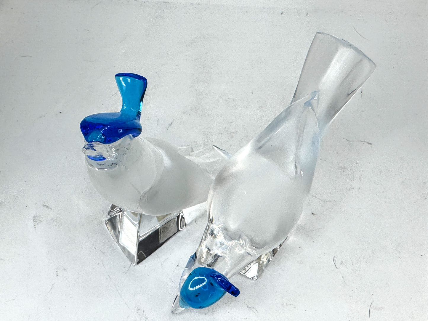 Lalique France Pair Pimlico Blue Crested Birds Crystal Figurines Mint A1018