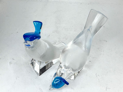 Lalique France Pair Pimlico Blue Crested Birds Crystal Figurines Mint A1018