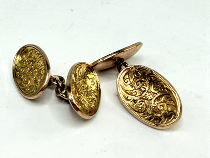 Antique 10K Gold Oval Engine Turn Engraved Fine Jewelry SS330