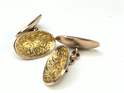 Antique 10K Gold Oval Engine Turn Engraved Fine Jewelry SS330