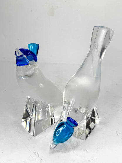 Lalique France Pair Pimlico Blue Crested Birds Crystal Figurines Mint A1018