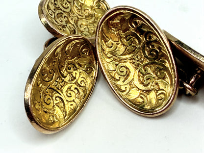 Antique 10K Gold Oval Engine Turn Engraved Fine Jewelry SS330