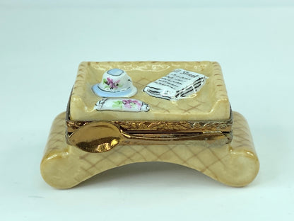 Morning Coffee w/ Wall Street Journal Tray ~  mq Limoges Trinket Box A316