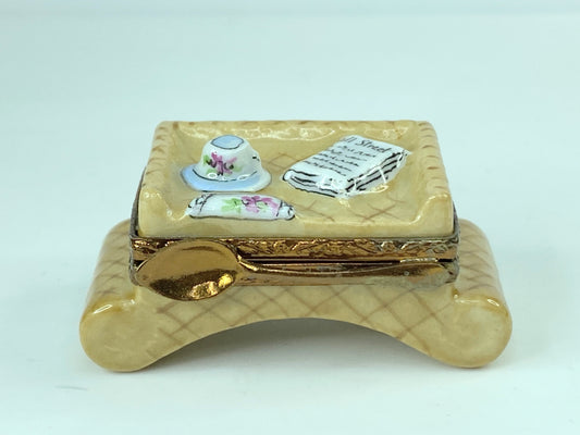 Morning Coffee w/ Wall Street Journal Tray ~  mq Limoges Trinket Box A316