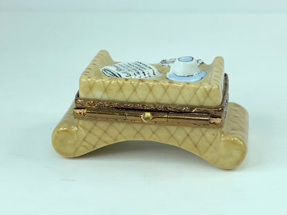Morning Coffee w/ Wall Street Journal Tray ~  mq Limoges Trinket Box A316