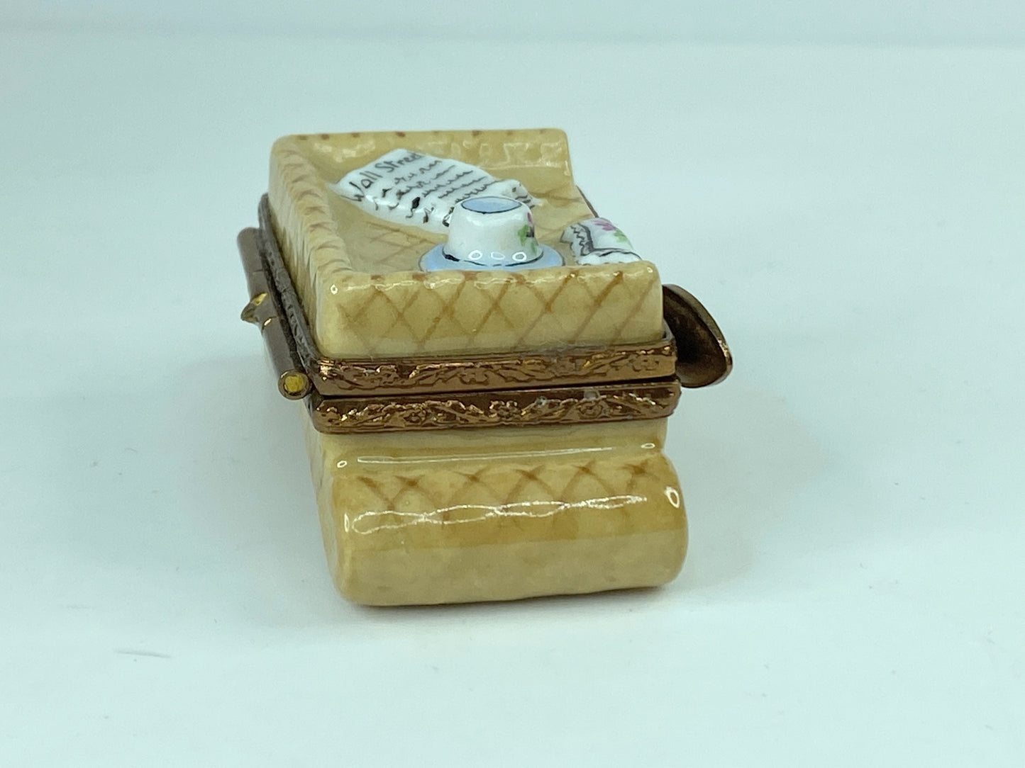 Morning Coffee w/ Wall Street Journal Tray ~  mq Limoges Trinket Box A316