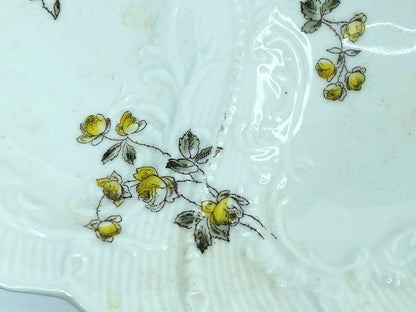 Vintage 1880s German Oyster Plate 5 well Yellow roses flowers adornment A527
