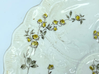 Vintage 1880s German Oyster Plate 5 well Yellow roses flowers adornment A527