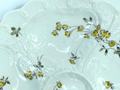 Vintage 1880s German Oyster Plate 5 well Yellow roses flowers adornment A527