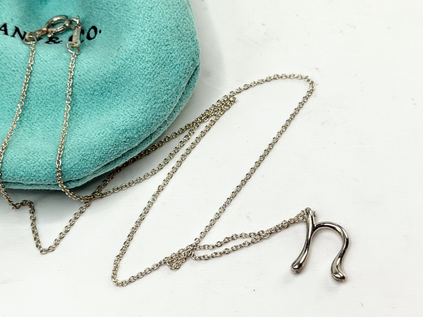 Vintage Tiffany & Co Sterling Silver Initial N Letter Pendant Necklace JR1545