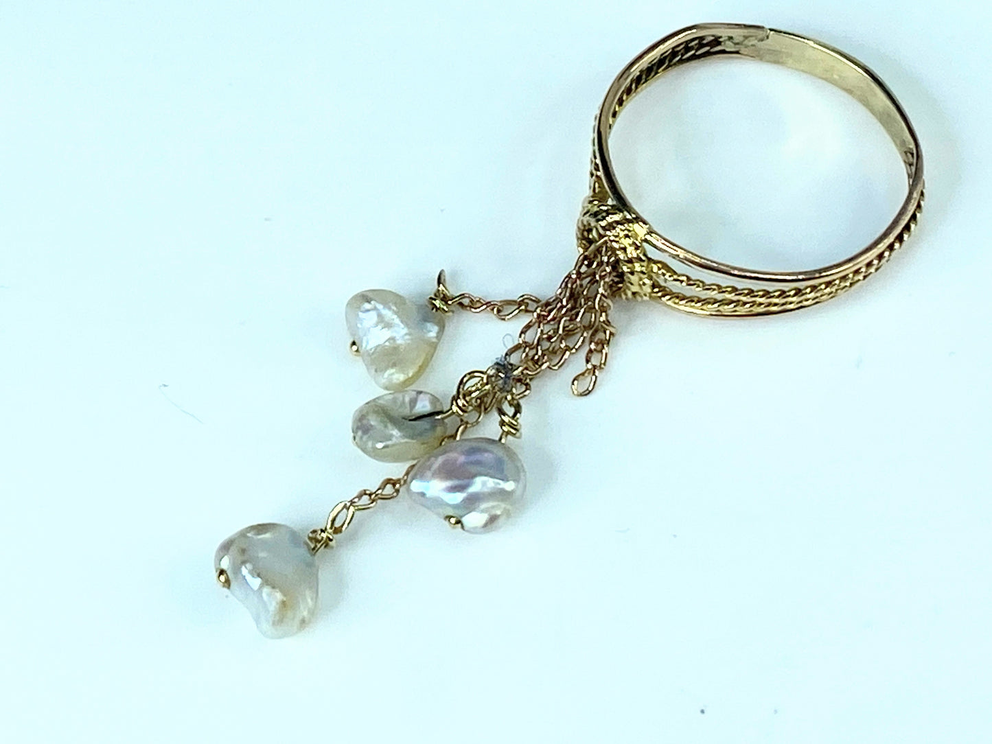 14K yellow gold Freshwater cultured pearl dangle ring s7.75 2.8f JR9277