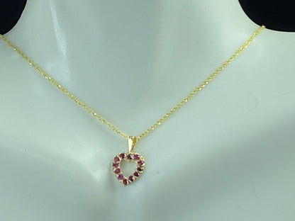 Italy 14 Karat Ruby gems Open work Heart necklace