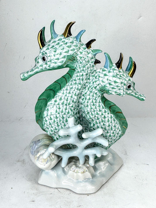 Vintage Herend Hungary Green Fishnet Pair of Seahorses Coral Figurine A1021