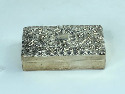 Antique Art Nouveau sterling Silver Postage Stamp Box Flowers chiseled 42g SS99