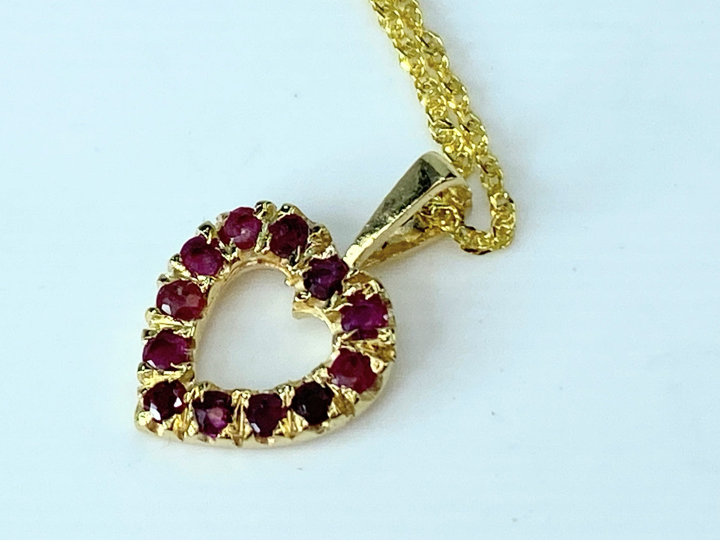 Italy 14 Karat Ruby gems Open work Heart necklace