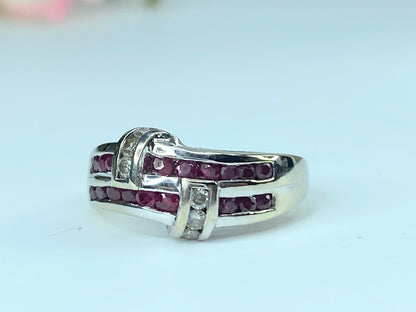 14k White Gold .90TCW Ruby & Diamond Band Ring JR9320