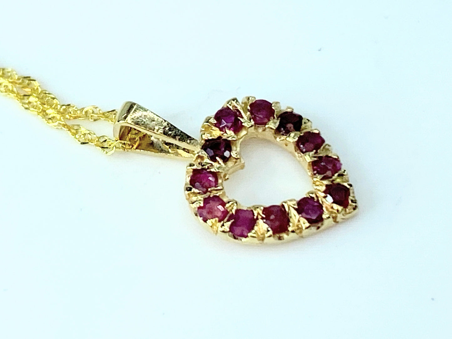 Italy 14 Karat Ruby gems Open work Heart necklace