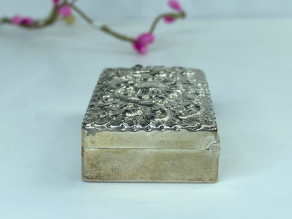 Antique Art Nouveau sterling Silver Postage Stamp Box Flowers chiseled 42g SS99