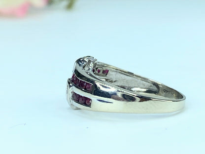 14k White Gold .90TCW Ruby & Diamond Band Ring JR9320