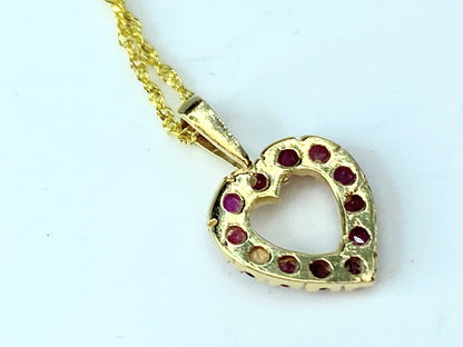 Italy 14 Karat Ruby gems Open work Heart necklace