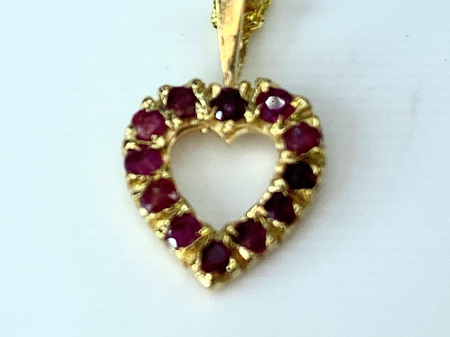 Italy 14 Karat Ruby gems Open work Heart necklace