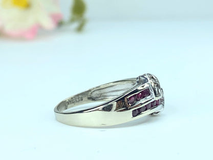 14k White Gold .90TCW Ruby & Diamond Band Ring JR9320