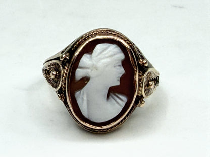 Vintage 10K Gold Shell Cameo Ring Filigree Setting Size 7 JR1547
