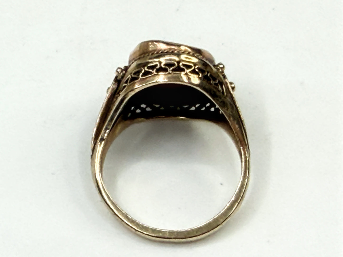 Vintage 10K Gold Shell Cameo Ring Filigree Setting Size 7 JR1547