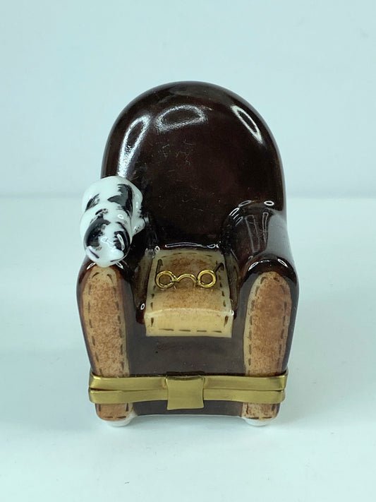 Limoges France Perching cat on sofa resting Eye-glasses trinket box A319
