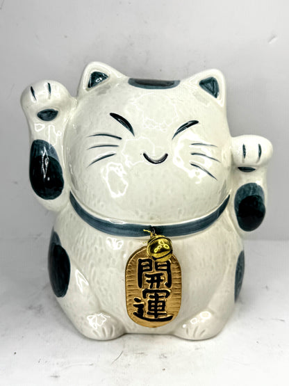 Vintage Japanese Maneki Neko Lucky Cat Ceramic Coin Bank A1022