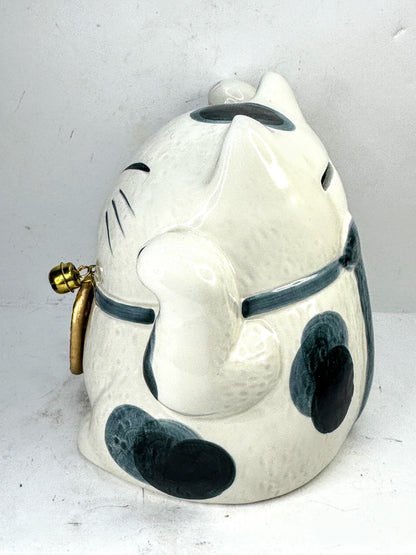 Vintage Japanese Maneki Neko Lucky Cat Ceramic Coin Bank A1022