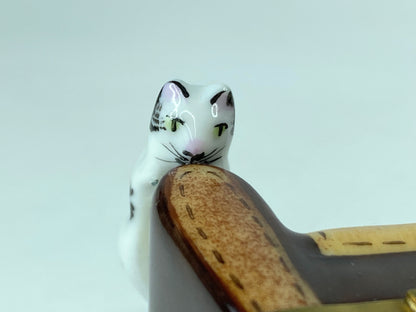 Limoges France Perching cat on sofa resting Eye-glasses trinket box A319