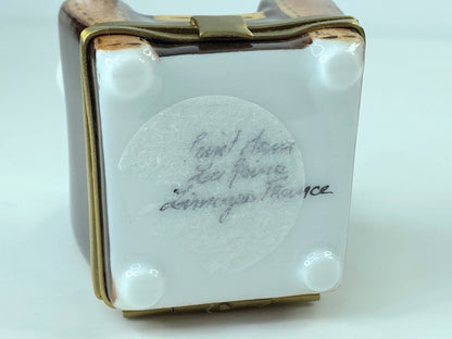 Limoges France Perching cat on sofa resting Eye-glasses trinket box A319