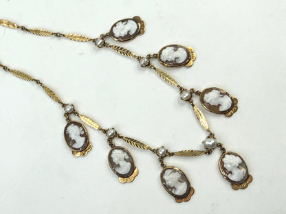 Antique 14K Gold Cameo Unique Link Necklace 16” JR1549