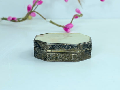 Antique sterling 925 octagon pill trinket box 1.5 x 1.25" 13.2g SS110
