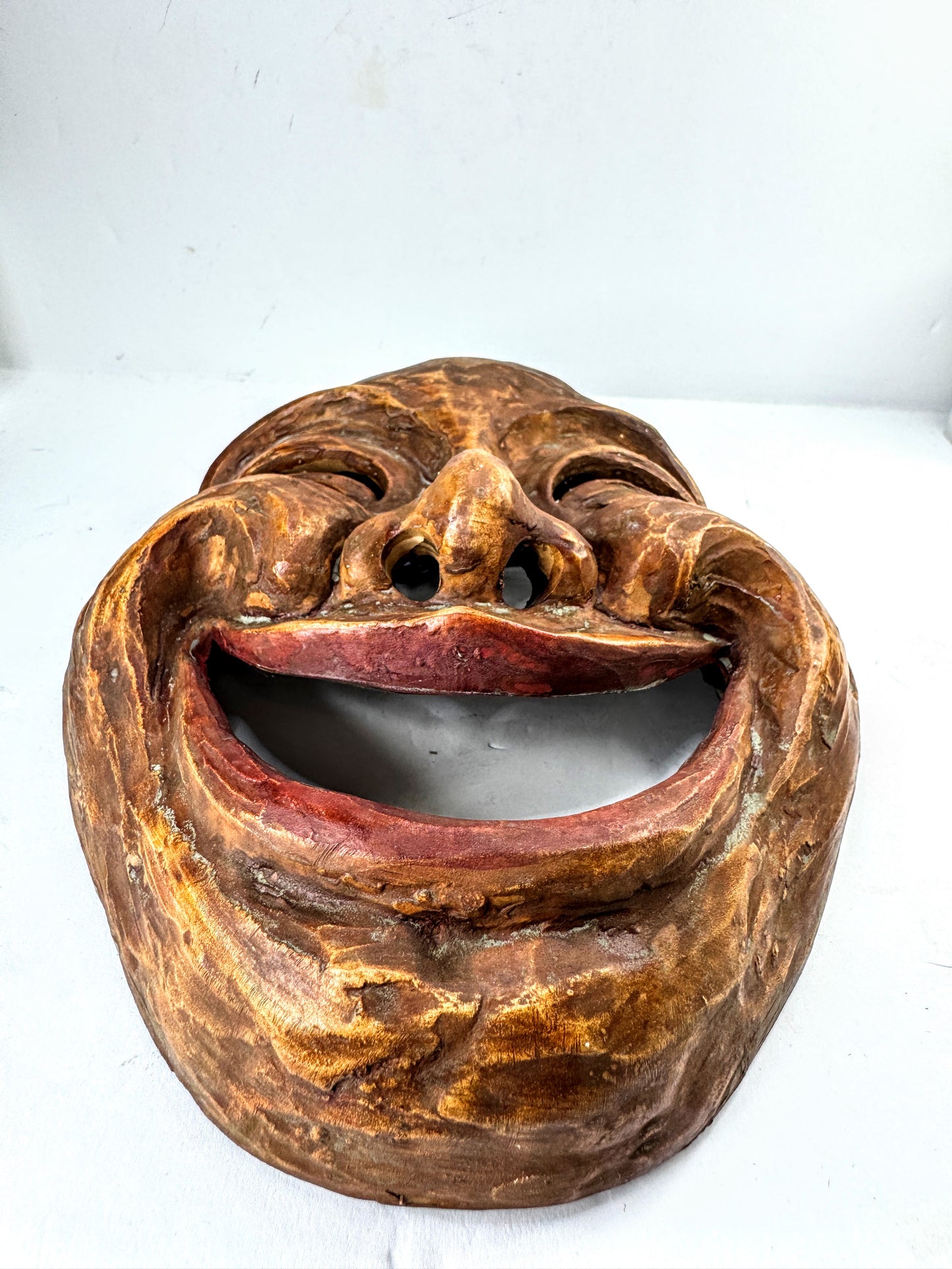 Japanese Hōtokusai芳徳斎 Signed Smiling Noh Showa-era Japanese ceramic mask A1023