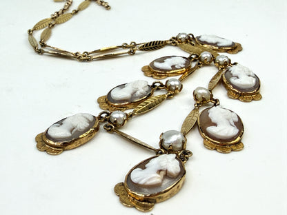 Antique 14K Gold Cameo Unique Link Necklace 16” JR1549