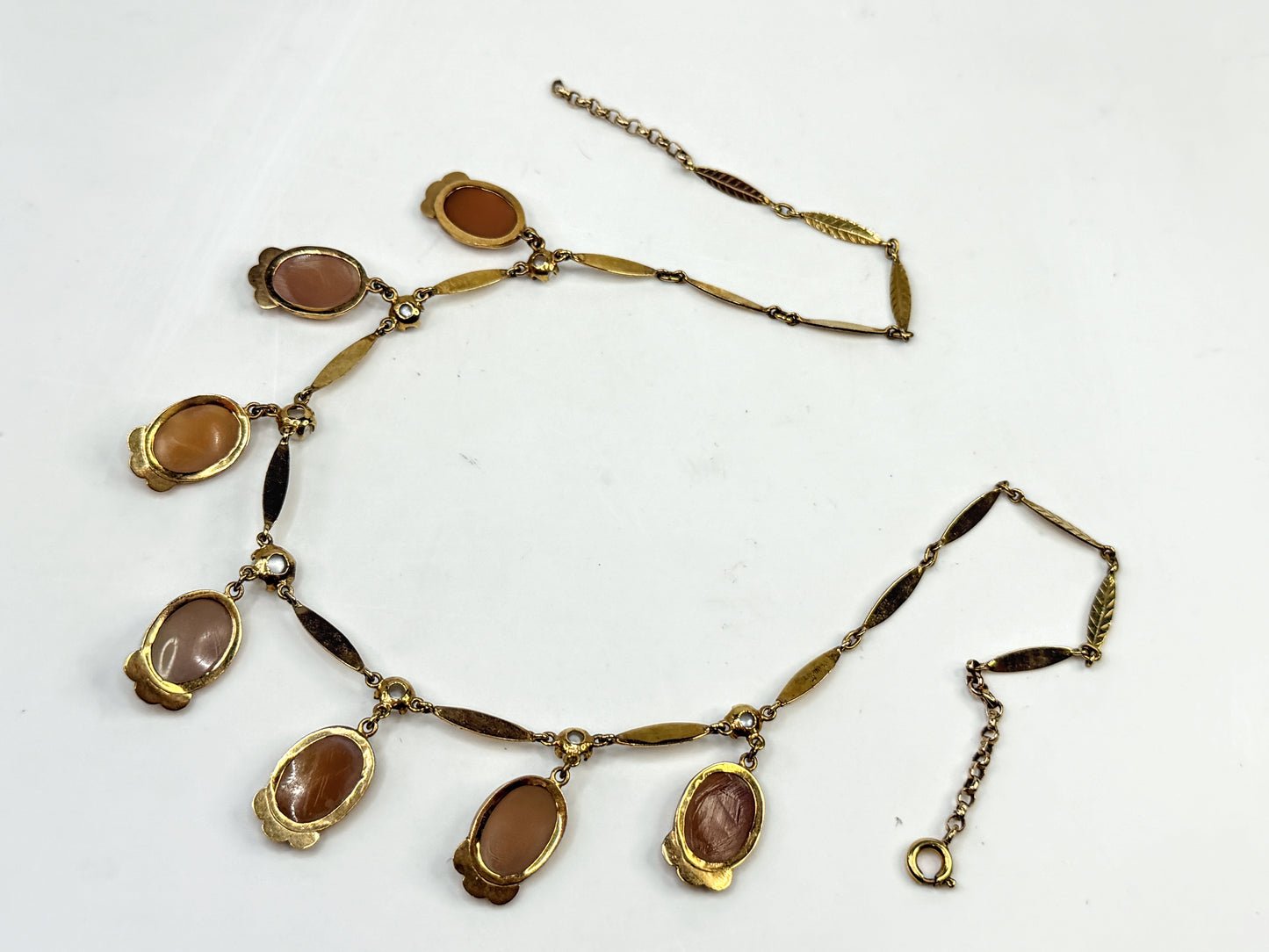 Antique 14K Gold Cameo Unique Link Necklace 16” JR1549