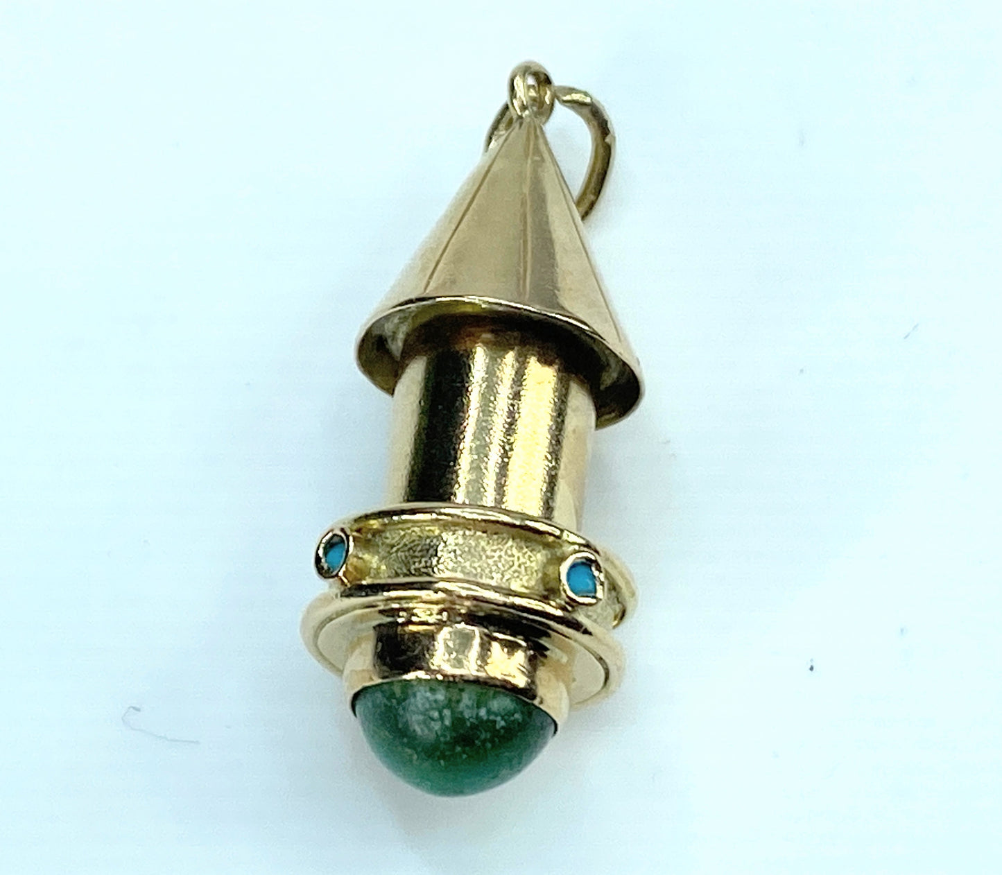 14K Gold Green Tourmaline Lookout Tower Charm Pendant JR9280