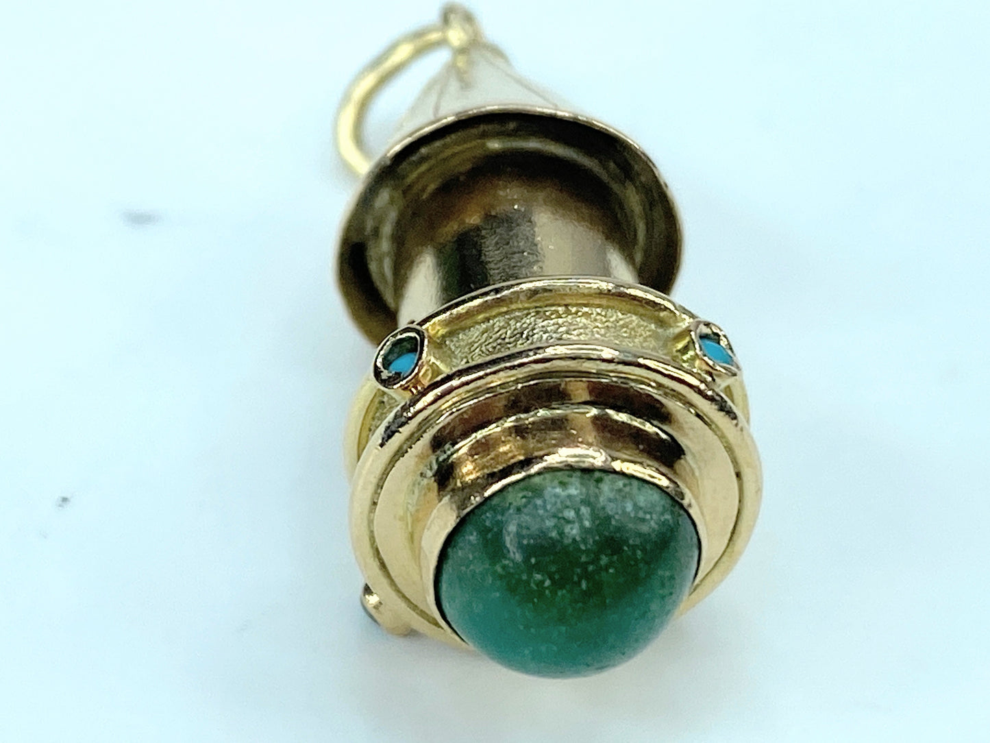 14K Gold Green Tourmaline Lookout Tower Charm Pendant JR9280