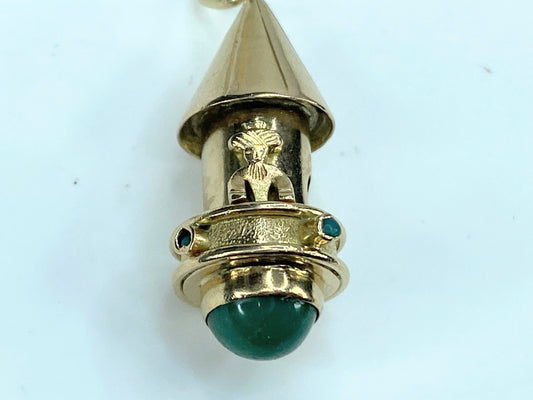 14K Gold Green Tourmaline Lookout Tower Charm Pendant JR9280