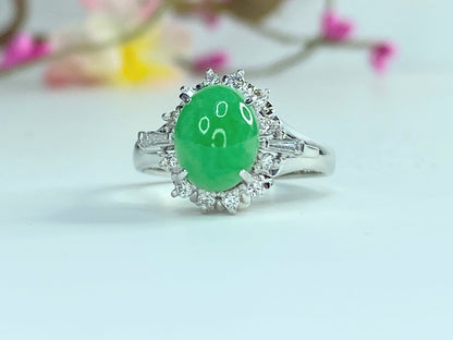 Platinum 2.31ct natural Jadeite Jade 0.23ct G/VS2 Diamond statement ring JR9888