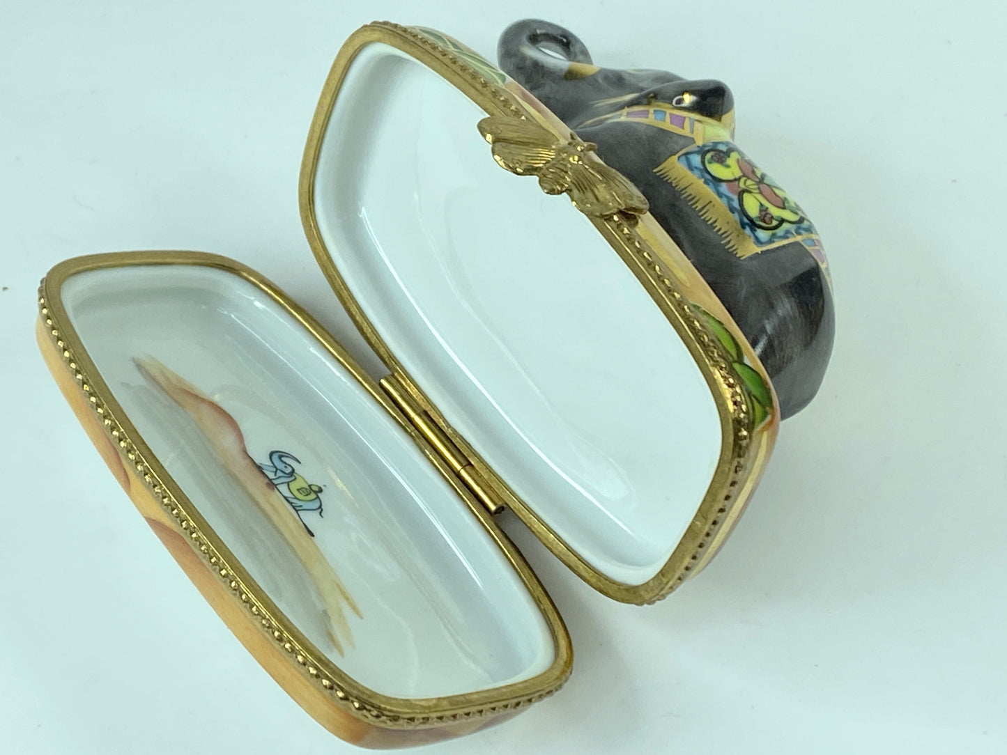 Limoges Peint Main Imperial Elephant France 3 3/4" x 2 1/2" x 1 3/4" A283